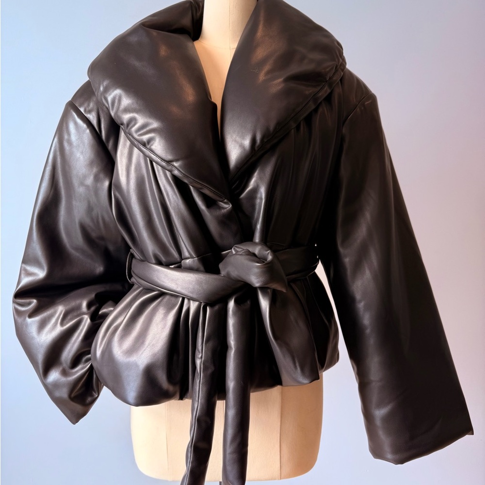 Black Vegan Leather Jacket with Belt
